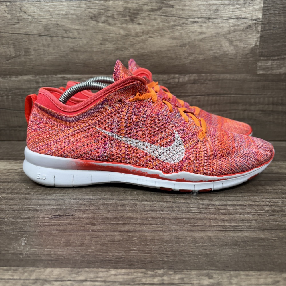 Nike Free TR Flyknit Pink Orange Womens US Size 7.5 718785-600 Running Shoes